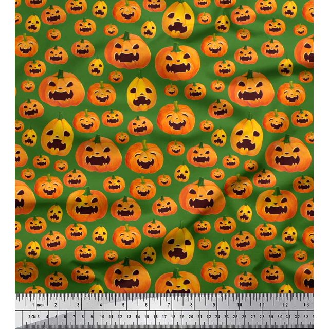 Soimoi Polyester Crepe Fabric Pumpkin Halloween Decor Fabric Printed Yard 52 Inch Wide