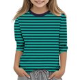 thumbnail image 1 of MeetoTime Filles Enfants T-shirt à Manches 3/4 Col Ras du Cou Rayé Imprimé d'Été Décontracté Vêtements pour Enfants 3-12 Ans, 1 of 5