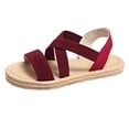 thumbnail image 1 of Womens Flat Sandals Slip on Cross Straps Elastic Open Toe Thick Sole Summer Beach Sandals Wine, 1 of 4