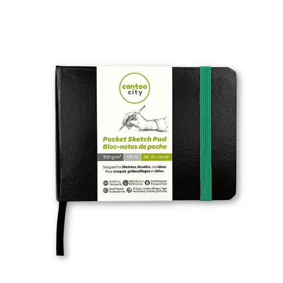 A6 Pocket Sketchbook - 140lb (300gsm) 100% Cotton Paper, Cold Pressed - 48 Pages for Watercolor, Gouache & Mixed Media