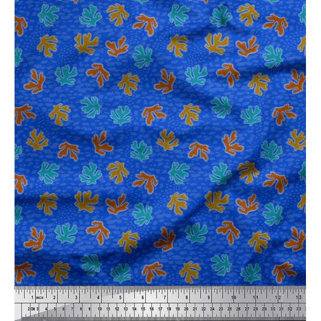 Soimoi Poly Georgette Fabric Coral Ocean Print Fabric by Yard 42 Inch Wide