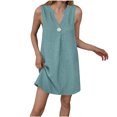 thumbnail image 2 of Elvqul Robes à Col en V pour Femmes Robes Mini Sans Manches Unies Vert Menthe Robes pour Adolescentes Été, 2 of 7