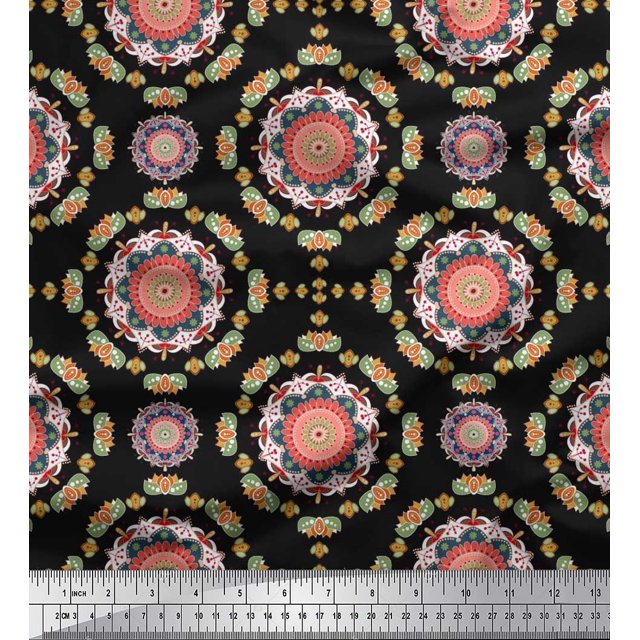 Soimoi Rayon Fabric Floral Mandala Print Fabric by The Yard 56 Inch Wide