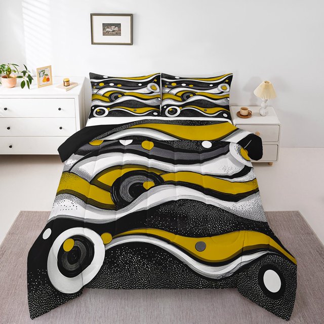 Erosebridal Abstract Stripes Comforter Sets,Geometric Circle Comforters & Duvets,Breathable Reversible Bedding Comforter Set,Lines Decor,2pcs