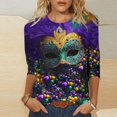 thumbnail image 2 of Penkiiy Blouse Carnaval pour Femmes Mardi Gras Mode Imprimée Décontractée Col Rond Manches 3/4 T-shirt Blouse S Multicolore, 2 of 5