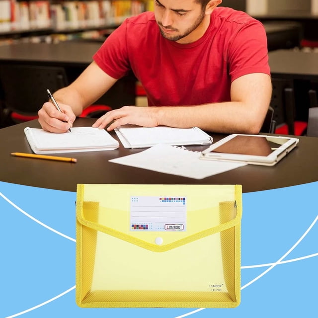 Ecohintz Plastic Folders A5 Expanding File Folder - Snap-Closure Document Organizer with Pockets | Transparent School/Office Pouch, Plastic Folders with Snap Closure, Yellow