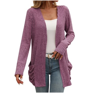 Pisexur Long Cardigans Sweater for Women Open Front Long Sleeves Lightweight Fall Sweaters Fashion Stripe Fall Cardigan Coat with Pockets S-2XL