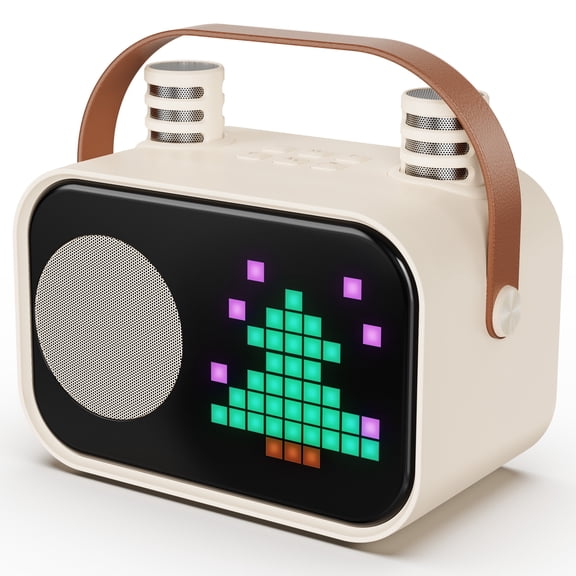 JYX Mini Karaoke Machine for Kids, 15 Animation Modes, Connect with Bluetooth, Kids Toy, Birthday Gift for Girls Boys, Beige