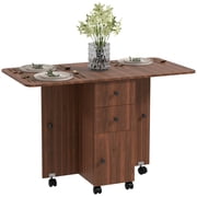 HOMCOM Foldable Dining Table, Rolling Kitchen Table with Drawers, Cabinet