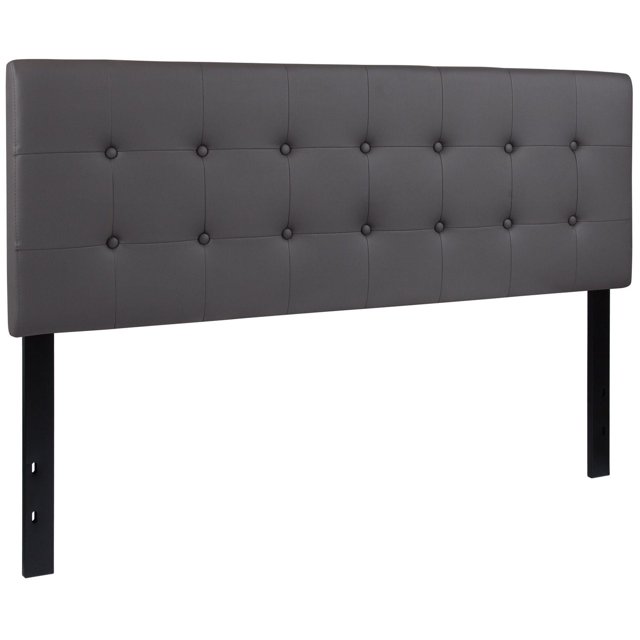 Lennox Tufted Upholstered Queen Size Headboard in Gray Vinyl