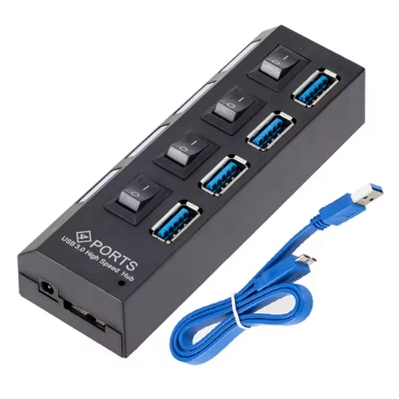 4 Port USB HUB 3.0 Hub USB Splitter Multi Usb Hub 3.0 Hub Power Adapter with Individual Switch for PC,1 x USB Splitter,Black