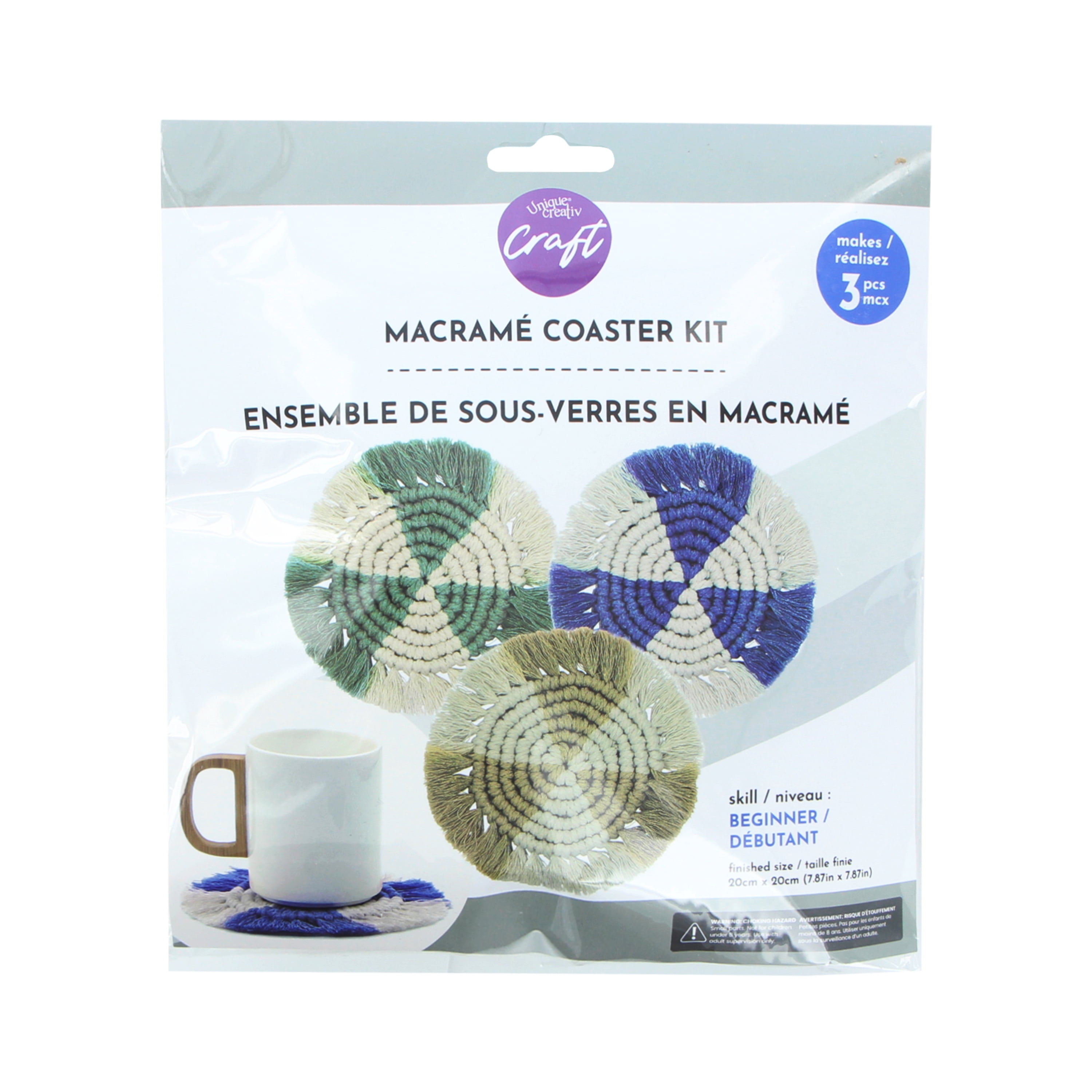 UNIQUE CREATIV CRAFT Macramé Coaster Kit - multicolore-Colour, 3 pcs, Age 8+, Beginner, 15.5 cm (6.1 in)