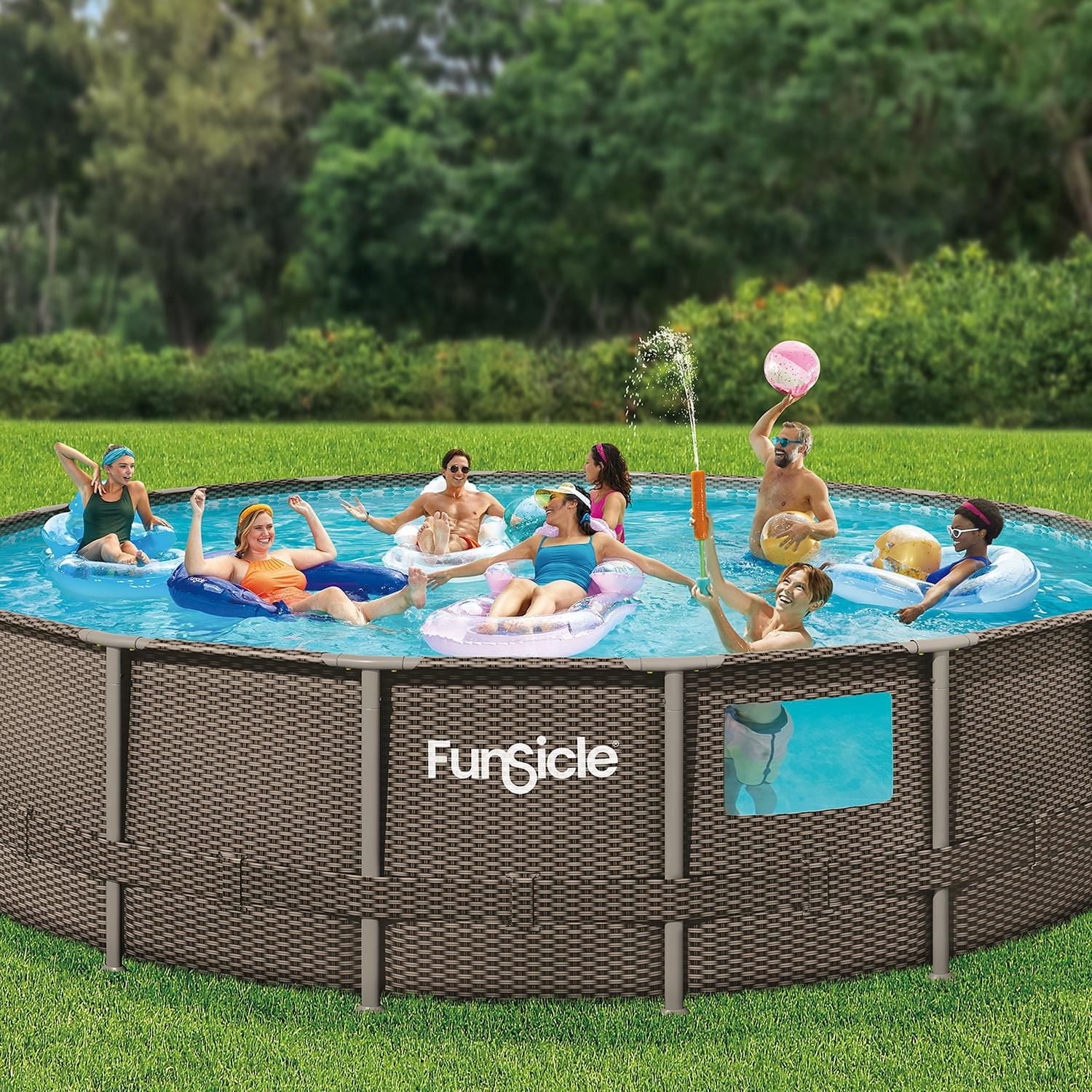 Funsicle 18 ft Crystal Vue Oasis Designer Pool, Dark Double Rattan