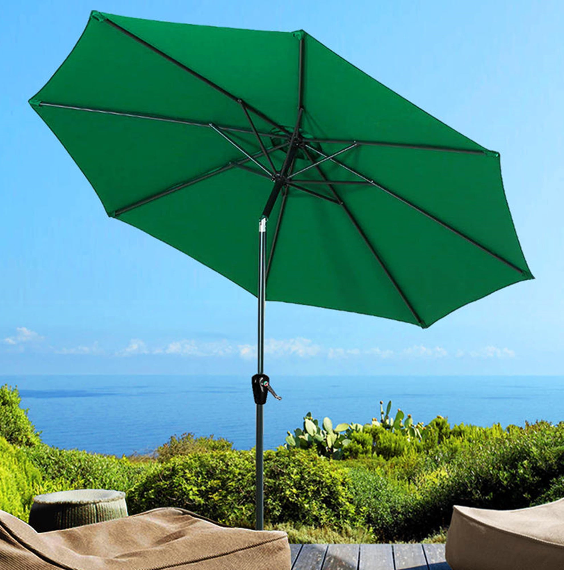 9FT Outdoor Patio Umbrella, Round Table Umbrella with Tilt and Crank, Market Umbrella 8 Sturdy Ribs UV Protection Waterproof for Garden, Deck, Backyard, Pool