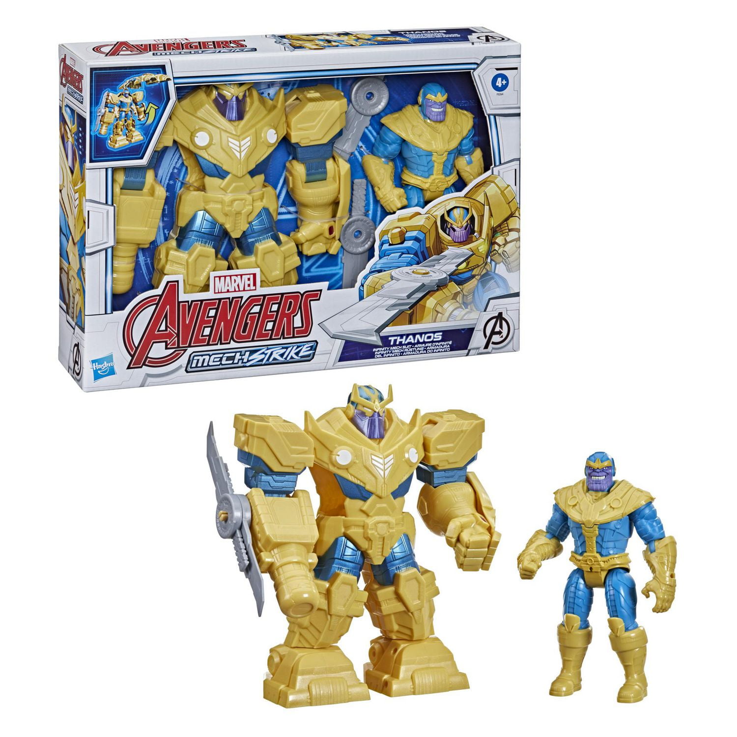 Hasbro Marvel Avengers Mech Strike, figurine articulée de 22,5 cm Thanos Armure d'infinité avec lame rotative, pour enfants, dès 4 ans