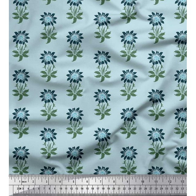 Soimoi Poly Georgette Fabric Leaves & Floral Block Fabric Prints by Yard 52 Inch Wide