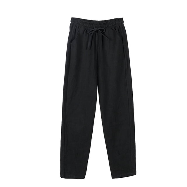 Timegard Pants for Women Elastic Waisted Drawstring Solid Color Crop Pants Casual Comfy Trousers Pockets. These black cropped pants feature an elastic waistband with a drawstring for adjustable comfort, two side pockets, and a relaxed fit. Made from a blend of 95% polyester and 5% spandex, the fabric is lightweight, breathable, and soft, ideal for spring and summer wear. Suitable for casual outings or lounging, these pants can be paired with a tee, cardigan, or sneakers for a versatile look.