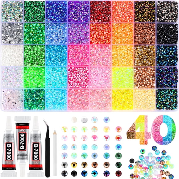 40COLORS-32000PCS Colorful DIY Resin Rhinestone Kit, Resin Jelly Rhinestones for Bedazzling, Diamond Painting & Bedazzler Kit for Nails, Books, Crafts, Multicolor Rhinestones, Resin Gems