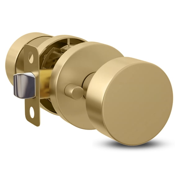 Mega Handles Buena Gold Privacy Door Knob - 1 Pack Reversible Interior Gold Door Knob, Heavy Duty Bed and Bath Door Knobs with Privacy Lock, Fits All Standard Door Sizes - Satin B