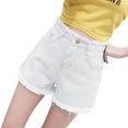 thumbnail image 1 of LOVZFMLL Women's Solid Color High Waisted Denim Shorts With Frayed Edges White M, 1 of 3