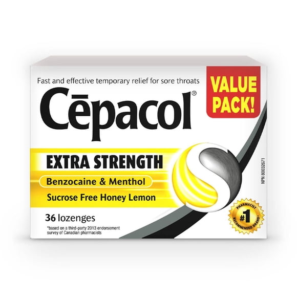 Cépacol EXTRA-FORT sans saccharose au miel et au citron, paquet économique, 36 pastilles contre le mal de gorge