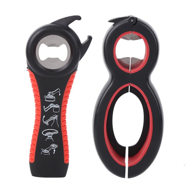 Blantye Ouvre-Bouteille Multifonction 5 en 1 Kit Ouvre-Boîte Gadget de Cuisine pour Ménage Noir + Rouge