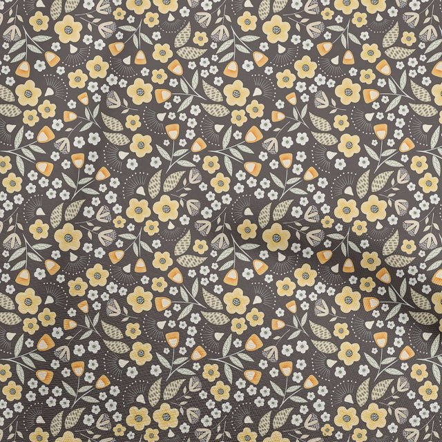 oneOone Velvet Yellow Fabric Floral Craft Projects Decor Fabric Printed By The Yard 58 Inch Wide