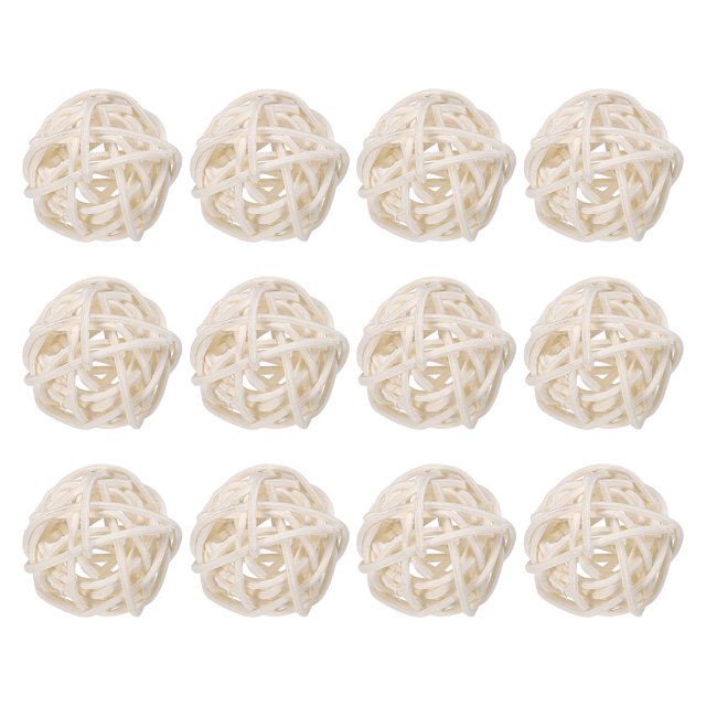 Unique Bargains 12 Pcs Wicker Rattan Balls Decorative Balls 1.2Inch for Vase Fillers ,Wedding ,Party ,White