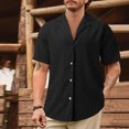 thumbnail image 2 of BOBOGOJP Chemises Hommes Bouton Manches Courtes vers le Bas Solide Robe Formelle Décontractée, Noir L, 2 of 5