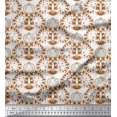thumbnail image 1 of Soimoi Poly Georgette Tissu Imprimé Artistique Floral, Poisson et Cerf par la Cour 42 Pouces de Large, 1 of 3