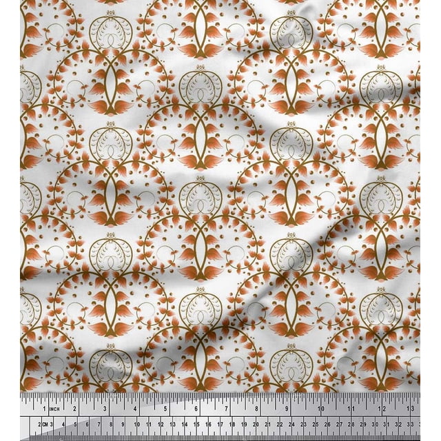 Soimoi Poly Georgette Tissu Imprimé Artistique Floral, Poisson et Cerf par la Cour 42 Pouces de Large