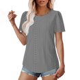 thumbnail image 3 of Timegard Hauts à Oeillets pour Femmes Col Rond Froncé Manches Courtes Ample Été Plage Décontracté Confortable Haut T-Shirt, 3 of 7