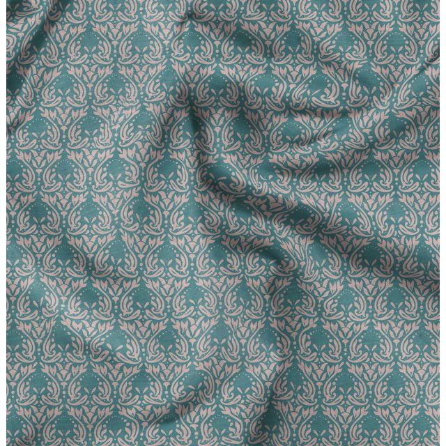 Soimoi Green Rayon Fabric Palmette Damask Print Fabric by Yard 42 Inch Wide