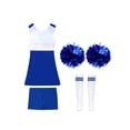 thumbnail image 4 of Oyolan Filles Enfants Ensemble 4 Pcs Costume de Cheerleading avec Shorts Pompons Chaussettes Ensemble Robe de Danse de Lycée Tenue de Cheerleader A Bleu Royal 8, 4 of 5
