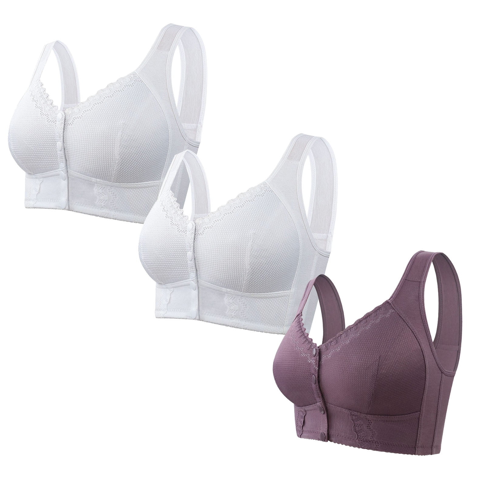 cfhntfmh 3pc Front Closure Bras for Women Mid Support Plus Size Bras Thin Wireless Bras Full Coverage T-Shirt Bralettes
