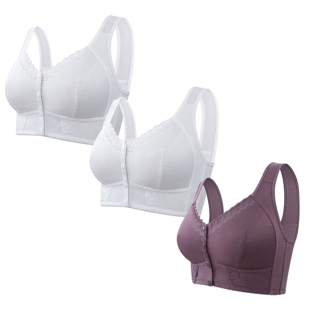 cfhntfmh 3pc Front Closure Bras for Women Mid Support Plus Size Bras Thin Wireless Bras Full Coverage T-Shirt Bralettes