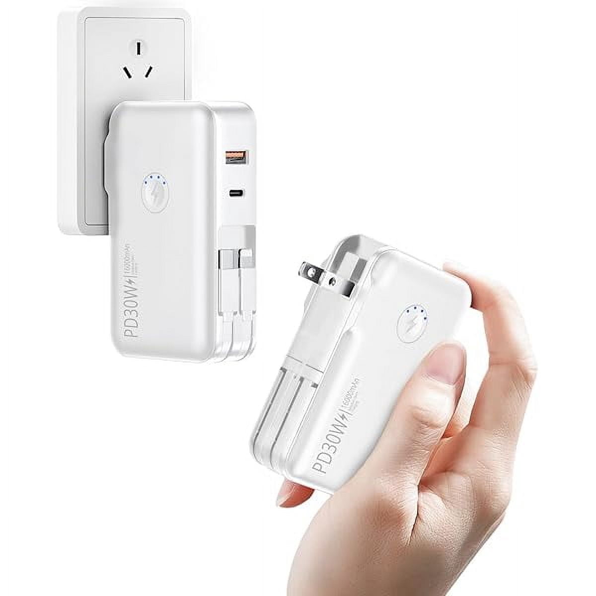 Portable Charger, Power Bank, 16000mAh Power Bank Built-in AC Wall Plug and Cables, PD 30W and QC4.0 Fast Charger for iPhone and Android Phones and Most Electronic Devices (White)