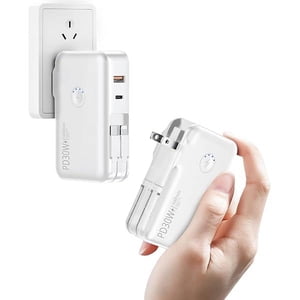 Chargeur portable, Banque d'énergie, 16000mAh Banque d'énergie intégrée AC Prise et câbles muraux, PD 30W et QC4.0 Chargeur rapide pour iPhone et les téléphones Android et la plupart des appareils électroniques (Blanc)