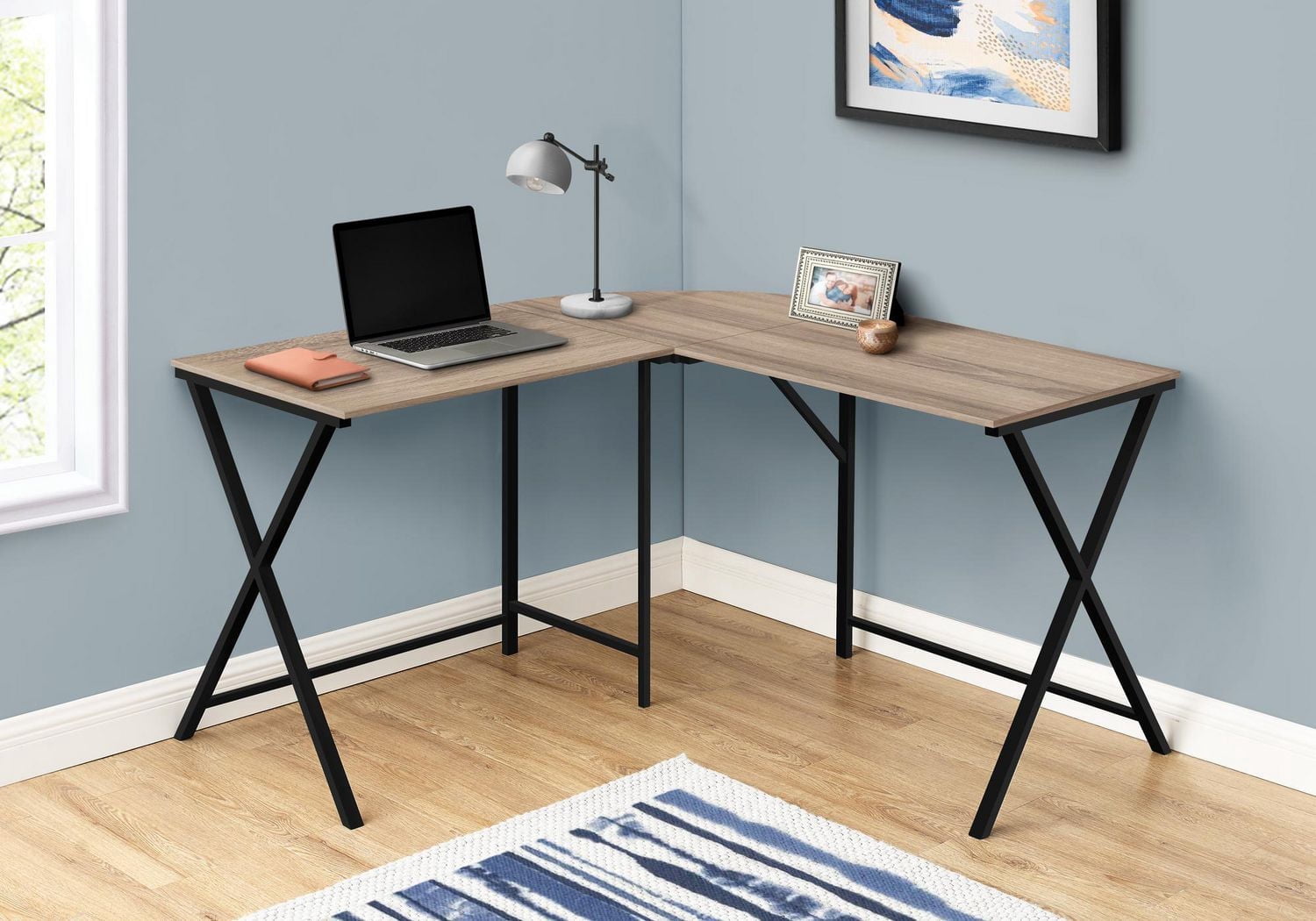 Monarch Specialties Computer Desk, Home Office, Corner, 55"l, L Shape, Work, Laptop, Metal, Laminate, Brown, Black, Contemporary, Modern