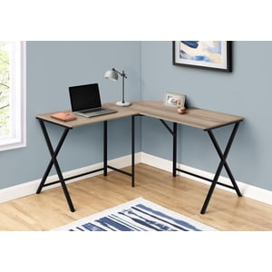 Monarch Specialties Computer Desk, Home Office, Corner, 55"l, L Shape, Work, Laptop, Metal, Laminate, Brown, Black, Contemporary, Modern