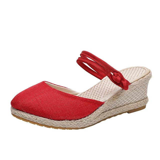 Sandales Espadrilles à Talon Compensé pour Femmes, Bride à la Cheville à Boucle, Sandales Plateforme Décontractées d'Été, Chaussures pour Femmes à Bout Fermé, Compensées Rétro