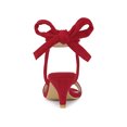 thumbnail image 2 of BLISSFUL STEP Women Open Toe Ankle Bow Tie Mid Heels Sandals Red 6.5, 2 of 7