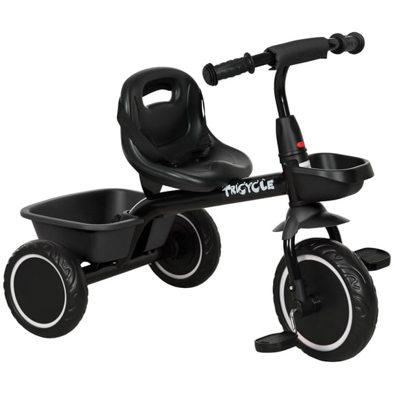 Qaba Tricycle pour 2 à 5 Ans, Vélo pour Tout-Petit avec Siège Ajustable, Noir