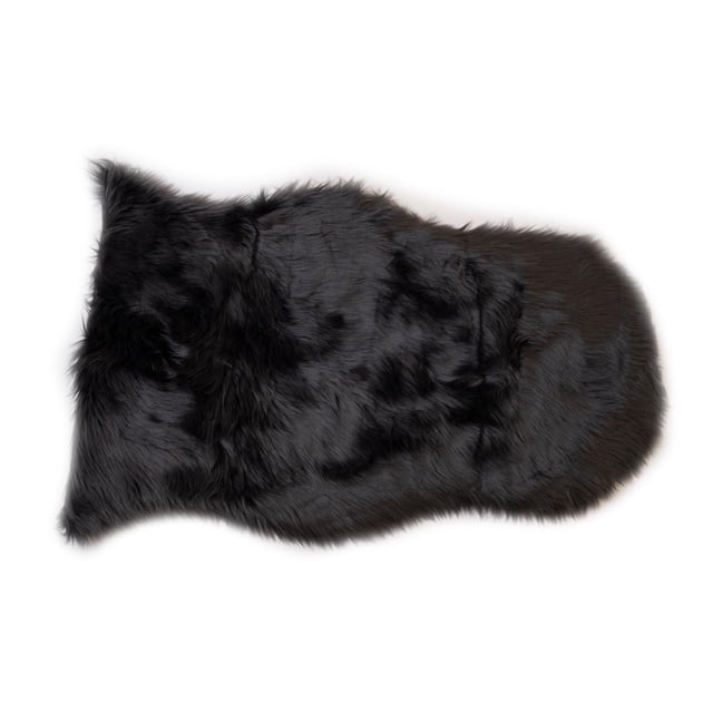 Gouchee Home Edinburgh Premium Plush Faux Fur Large Fluffy Area Rug 2' 5" x 3' 5" shown from above, featuring a large black faux fur accent rug with a soft, shagged 7cm pile and non-slip suede backing. Ideal for adding warmth and texture to home décor, it is also suitable as a cozy floor accent or decorative throw.