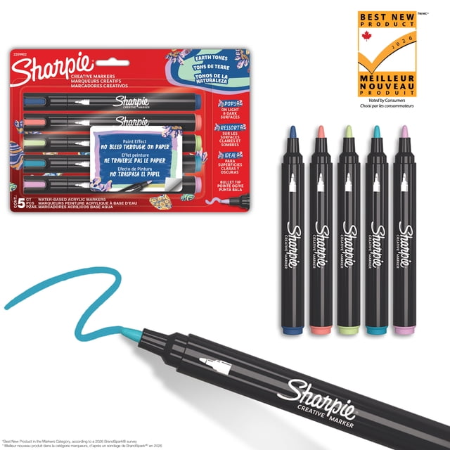 Sharpie Creative Markers, Earth Tones, Water-Based Acrylic Markers, Bullet Tip, Assorted Colours, 5 Count