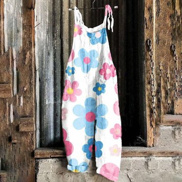 Rompers for Women Casual Summer Women Ladies Printed Summer Sleeveless Backless Loose Long Playsuits Rompers Jumpsuit