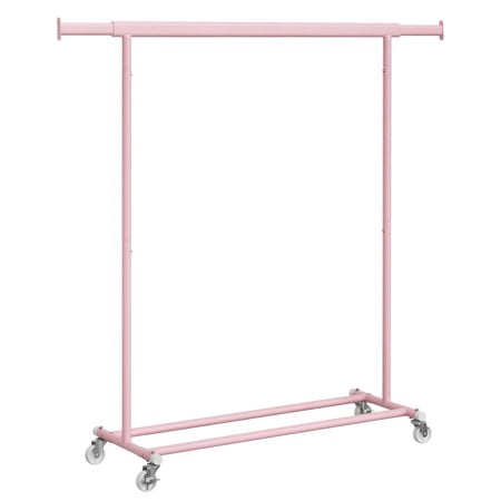 SONGMICS Clothes Rack with Wheels, Heavy-Duty Clothing Rack for Hanging Clothes, Portable Garment Rack, with Extendable Hanging Rail, 220 lb Load Capacity, Jelly Pink UHSR013R01