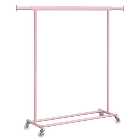 SONGMICS Clothes Rack with Wheels, Heavy-Duty Clothing Rack for Hanging Clothes, Portable Garment Rack, with Extendable Hanging Rail, 220 lb Load Capacity, Jelly Pink UHSR013R01