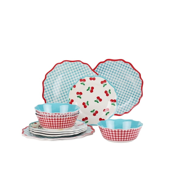 Hometrends Cherry Bamboo Melamine Dinnerware Set 12-Piece, Blue
