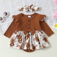 thumbnail image 2 of GPOECD Girls Long Sleeve Easter Rabbit Prints Romper Ribbed Bodysuits Dress Headbands Set Long Sleeve Rompers for Brown-I,3-6 Months, 2 of 6
